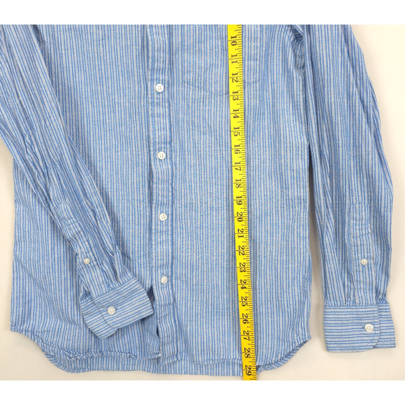 Old Navy Oxford Button Down Shirt Linen Blend Slim Fit Men S Stripe White Blue - Picture 4 of 11